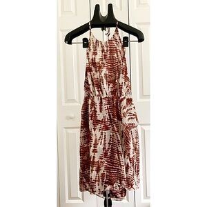 ANN TAYLOR Sz 2 Silk Burgundy Tie Dye String Halter Tulip Style Dress